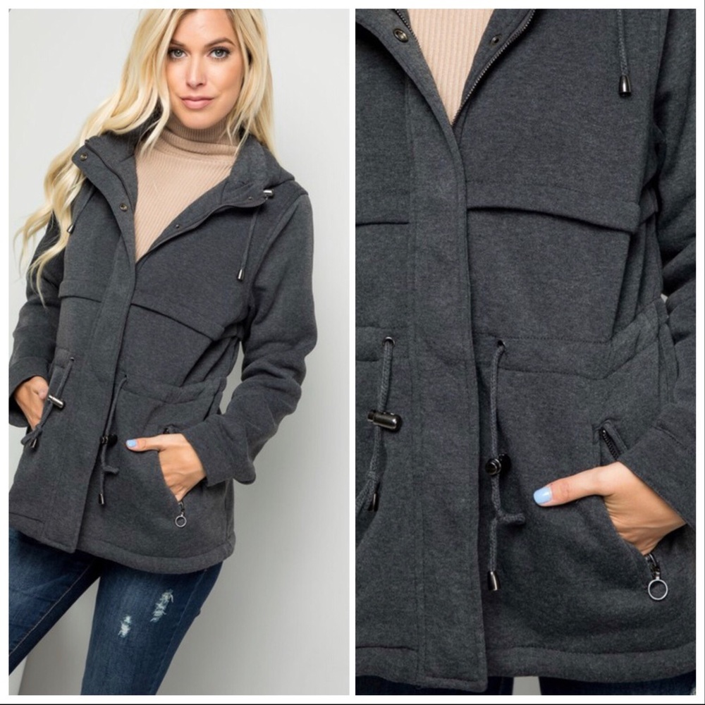 ❣️Charcoal FLEECE ANORAK- JACKET zipper pockets